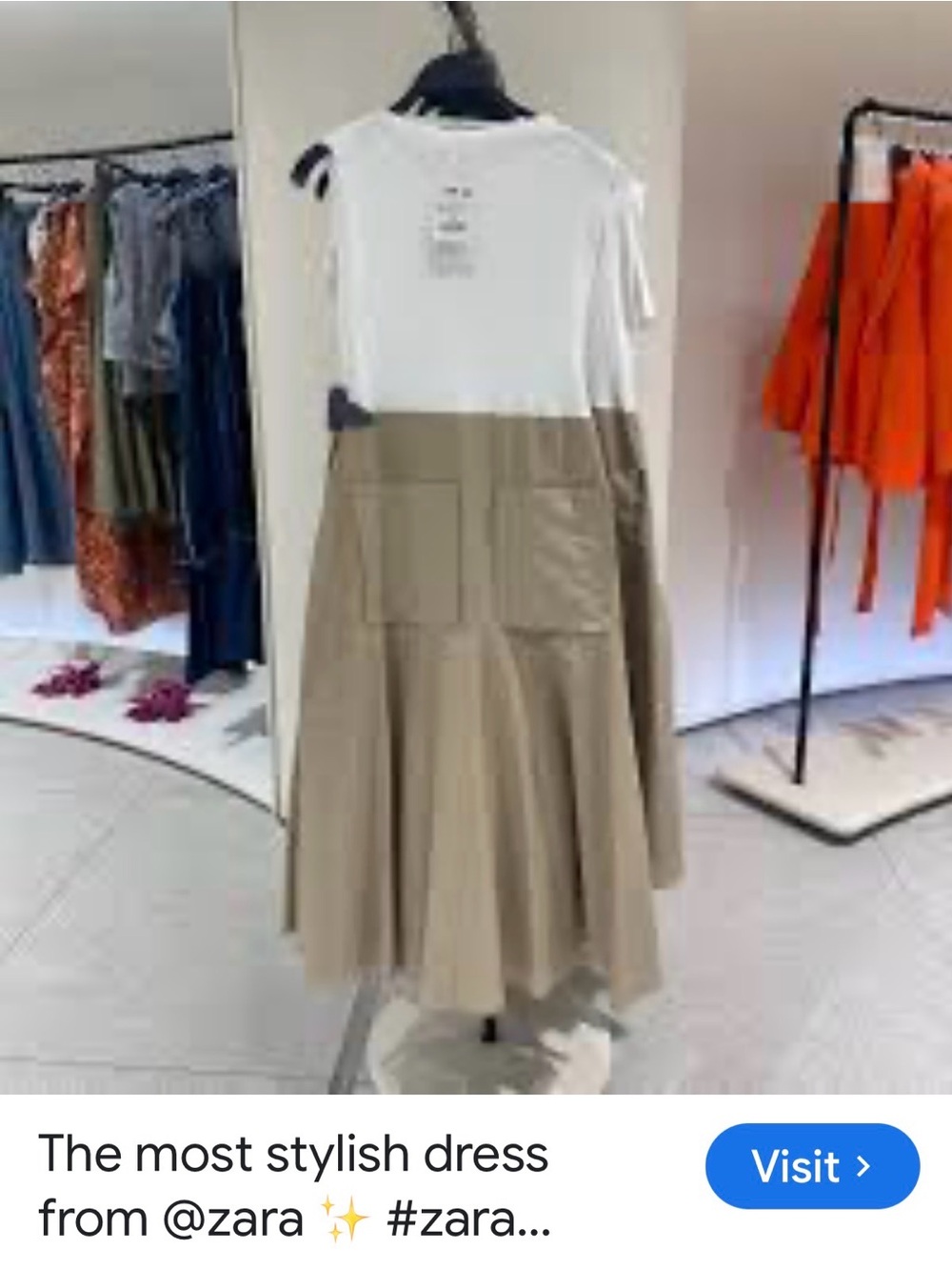 ZARA Midi Dress with Pockets Sleeveless Dress Beige Skirt, White Top Size Small - Picture 5 of 11